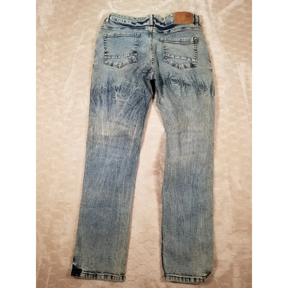 Refinery Republic Mens Fits 36x30 Jeans Blue Distressed Tapered‎ Denim Pants